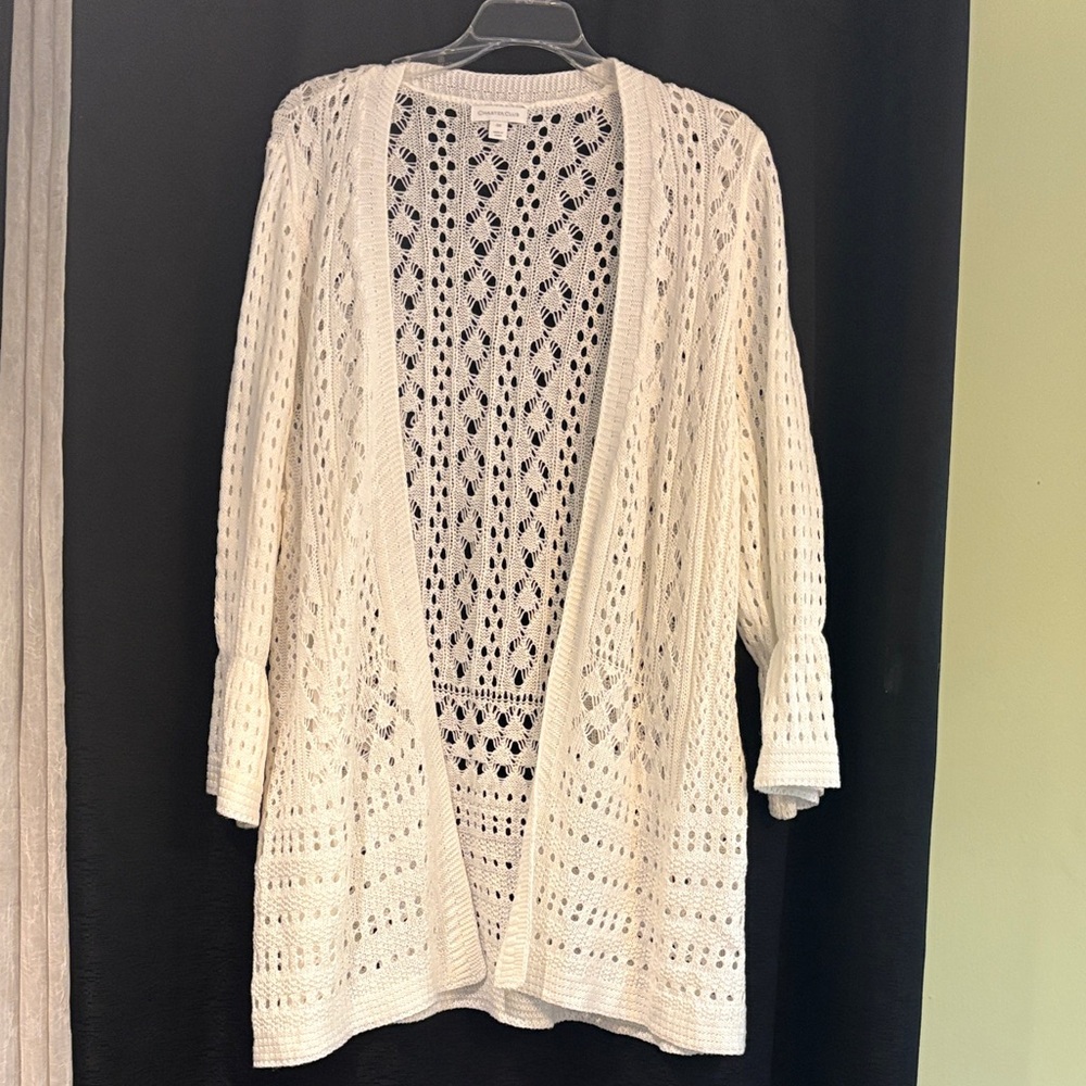 Charter Club Cream Open-Knit Cardigan